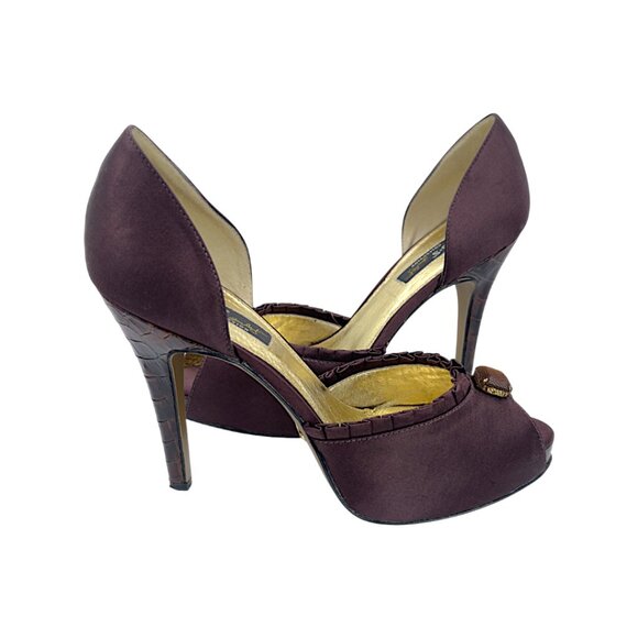 ABS by Allen Schwartz Purple Satin Peep Toe Pumps - Jewel Accent - Size 9.5 - Picture 2 of 14